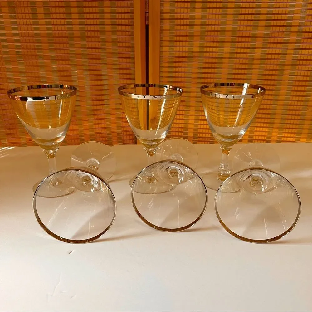 Vintage Fostoria platinum rim wedding ring crystal glasses, set of six